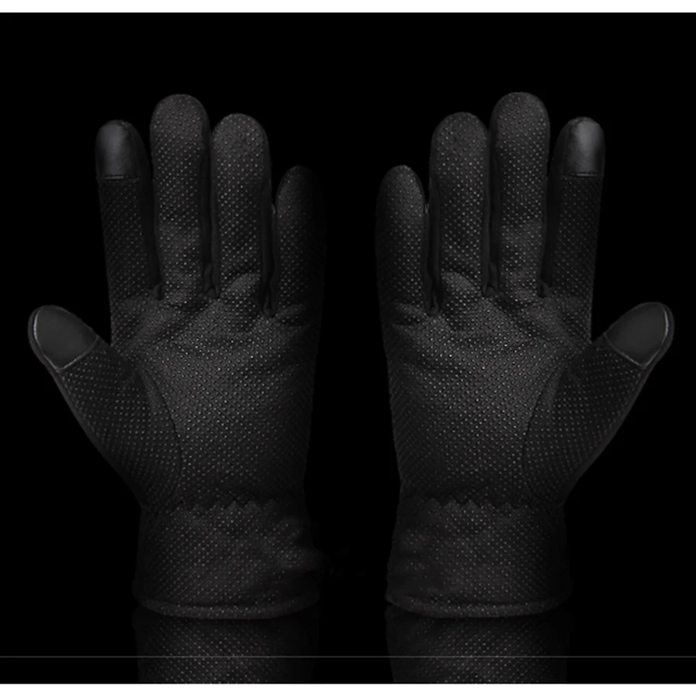 

Leather Thicken Warm Anti-slip Full Cover Screen Touch for Hiking Camping Cycling Fishing (Black)