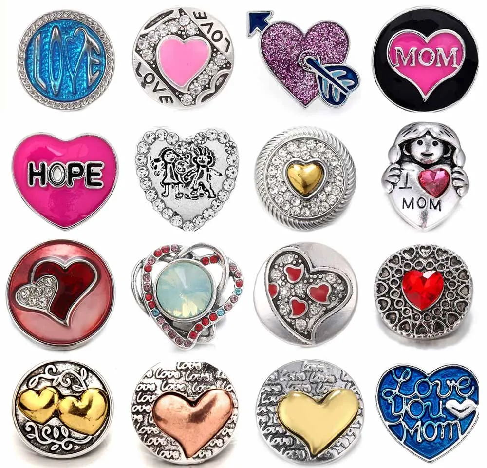 

5pcs/lot New Snaps Jewelry High Quality Love Heart 18mm Metal Snap Buttons DIY Charms Button Jewerly