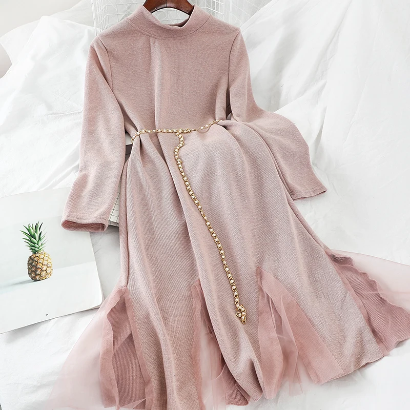 Шифоновое платье макси с круглым вырезом и поясом|Женские платья| |