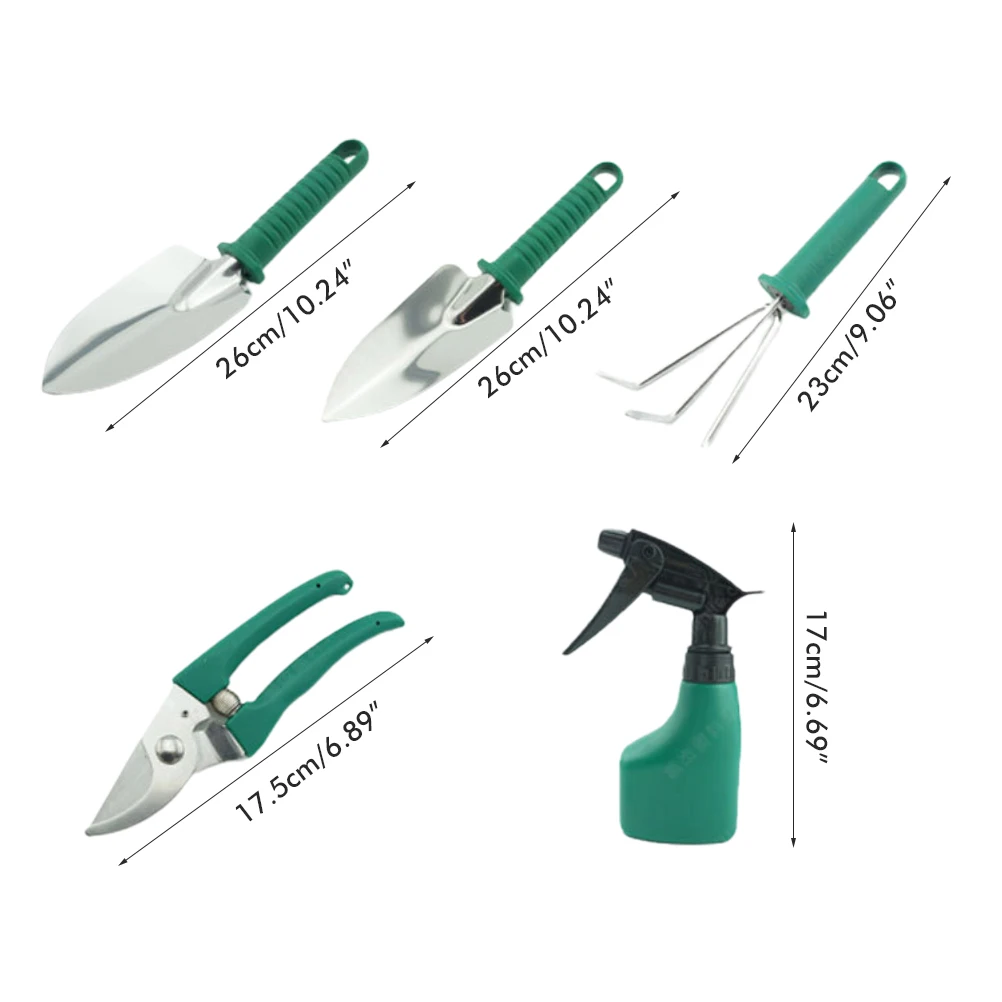 

5Pcs Garden Tools Set Shovel Sprayer Digging Rake Pruning Shears Gardening Tools Kit Non-Slip Handle With Box Garden Hands Tool