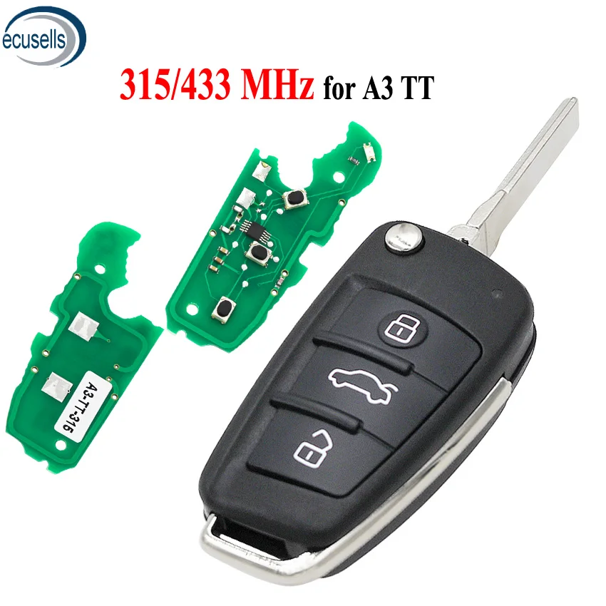 3 кнопки дистанционный смарт ключ брелок 315/434 МГц ID48 чип для Audi A3 S3 A4 S4 TT 8P0 837 220 D HU66