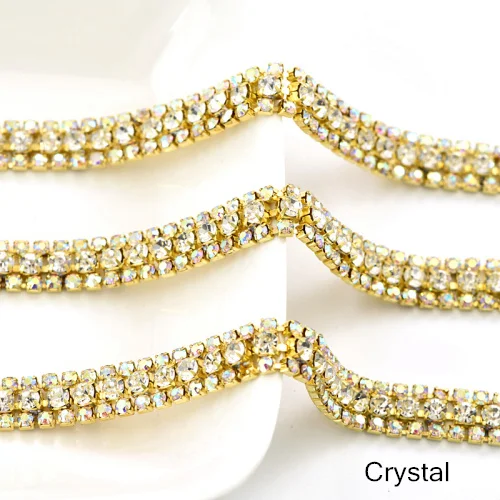Crystal 3 ряда 1 ярд стразы Кубок цепи с золотой коготь красочные Стекло Strass Rhinetones обрезки Швейные Ремесло украшения Y2286 - Цвет: Crystal