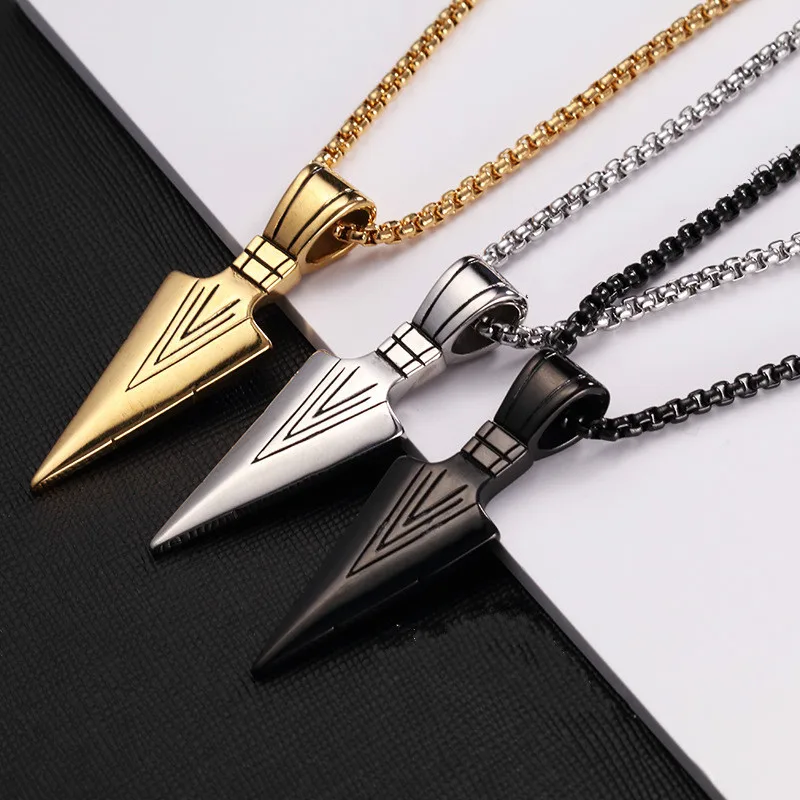 

Men's Fashion Jewelry Black Gold Silver color Arrow Head Pendant Long Chain Necklaces mens necklaces Collier Femme ArrowHead