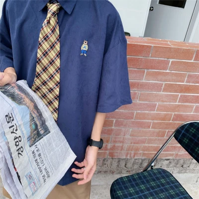 

han Men's shirt casual solid color outer wear loose trendy top