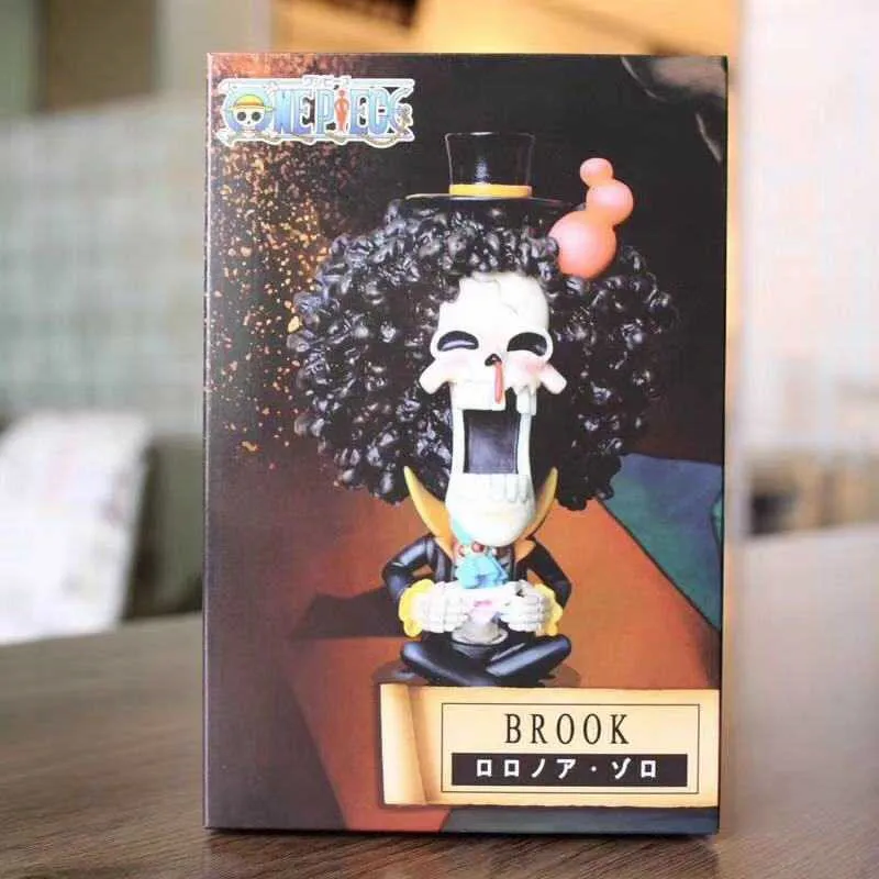 BROOK Real Boxed Аниме одна деталь Луффи туз прекрасный детство зуб сидя ПВХ Фигурки OP Луффи, чем жесты коллекционные игрушки модель 10 см - Цвет: BROOK Real Boxed