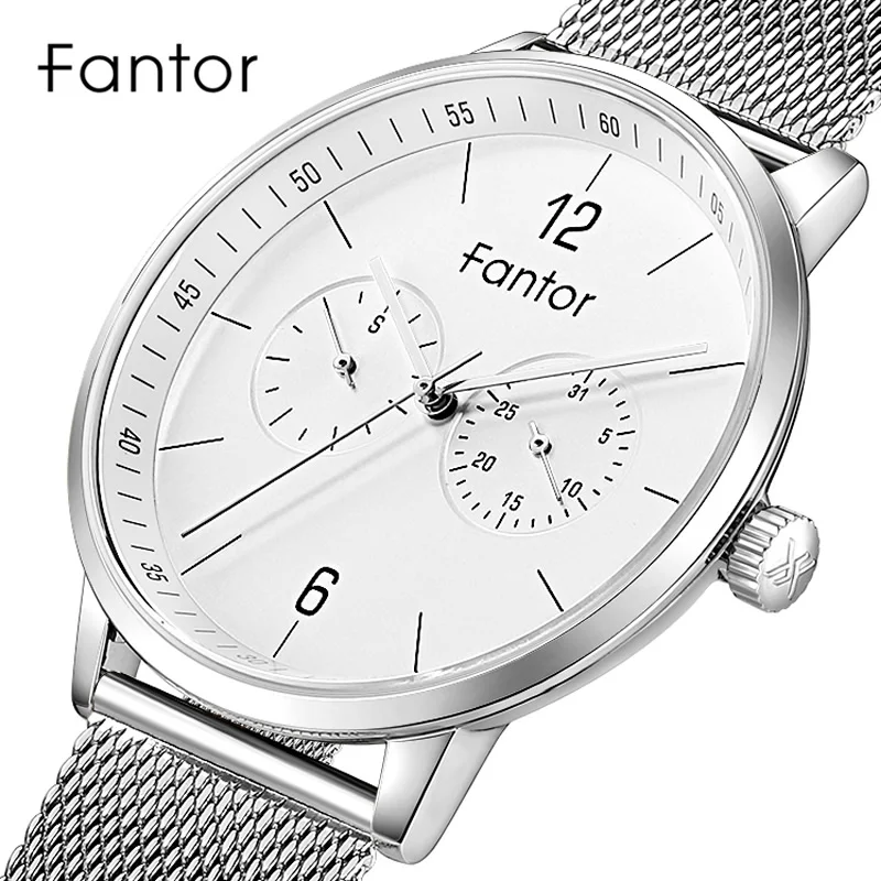 Fantor мужские часы с хронографом Роскошные повседневные брендовые сетчатые Стальные кварцевые наручные часы водонепроницаемые часы для мужчин relogio masculino