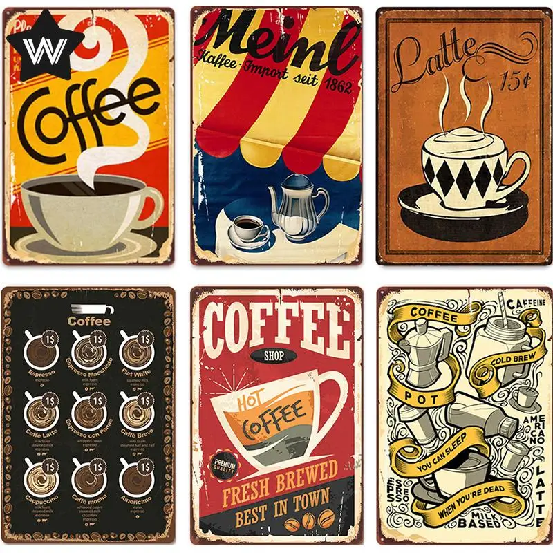 

Vintage Coffee Metal Poster Tin Plate Kitchen Wall Stickers Metal Sign Retro Style Metal Plaque Shabby Sexy Lady Plate for Decor