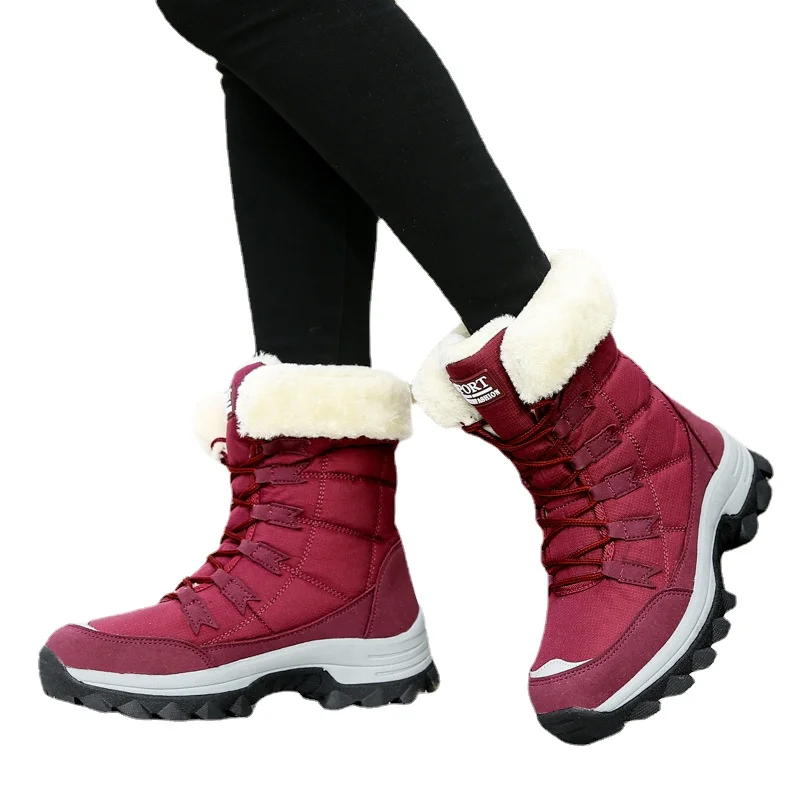 

Женские сапоги, высокие женские зимние сапоги 23 см, Нескользящие теплые зимние сапоги из толстого плюша, Высококачественная теплая зимняя о...