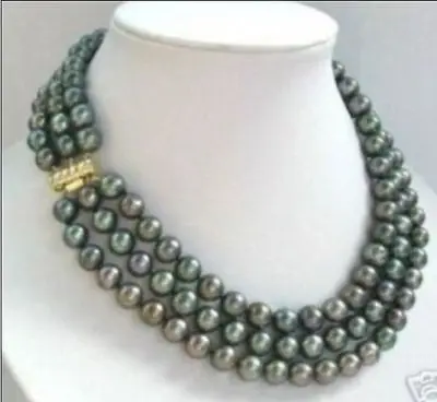

3 row 7-8mm natural tahitian black pearl necklace