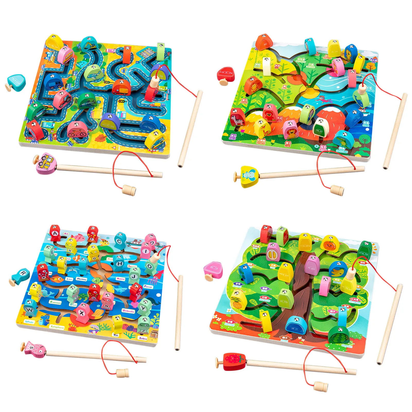 

Деревянная Магнитная рыболовная игрушка, новинка, животные, фрукты, алфавит, рыбалка для детей, раннее обучение, головоломка, игра, подарок, ...