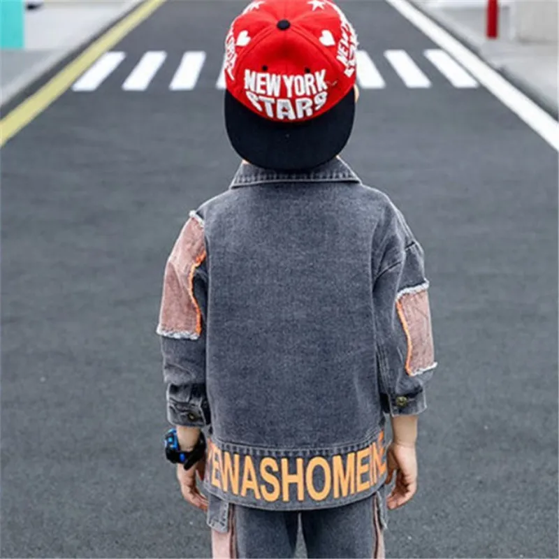 

Spring & Autumn Cowboy Boy Sets 2021 Korean Version Fashion Denim Jacket 2-Piece Handsome Patchwork Casual Children's Clothing