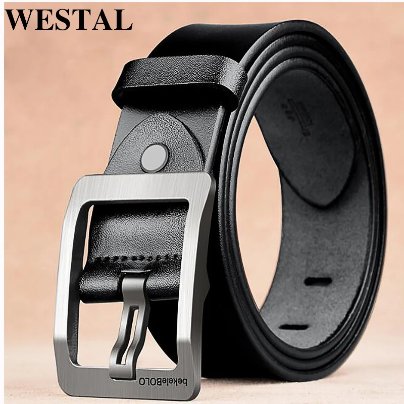 

Мужской ремень из натуральной коровьей кожи WESTAL, дизайнерский ремень из сплава с пряжкой для джинсов, 8868