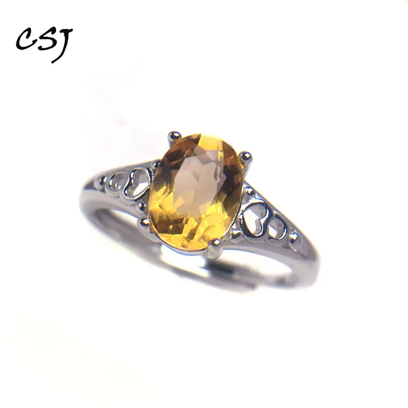Женское кольцо из серебра 925 пробы с цитрином в коробке|Кольца| |