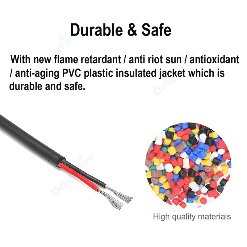 2Pin Tinned Copper Black Cable 22AWG 20AWG 18AWG Heat Insulation Extend Wire 300V 3A Cord for Garden LED Light Car Bicycle Lamp |