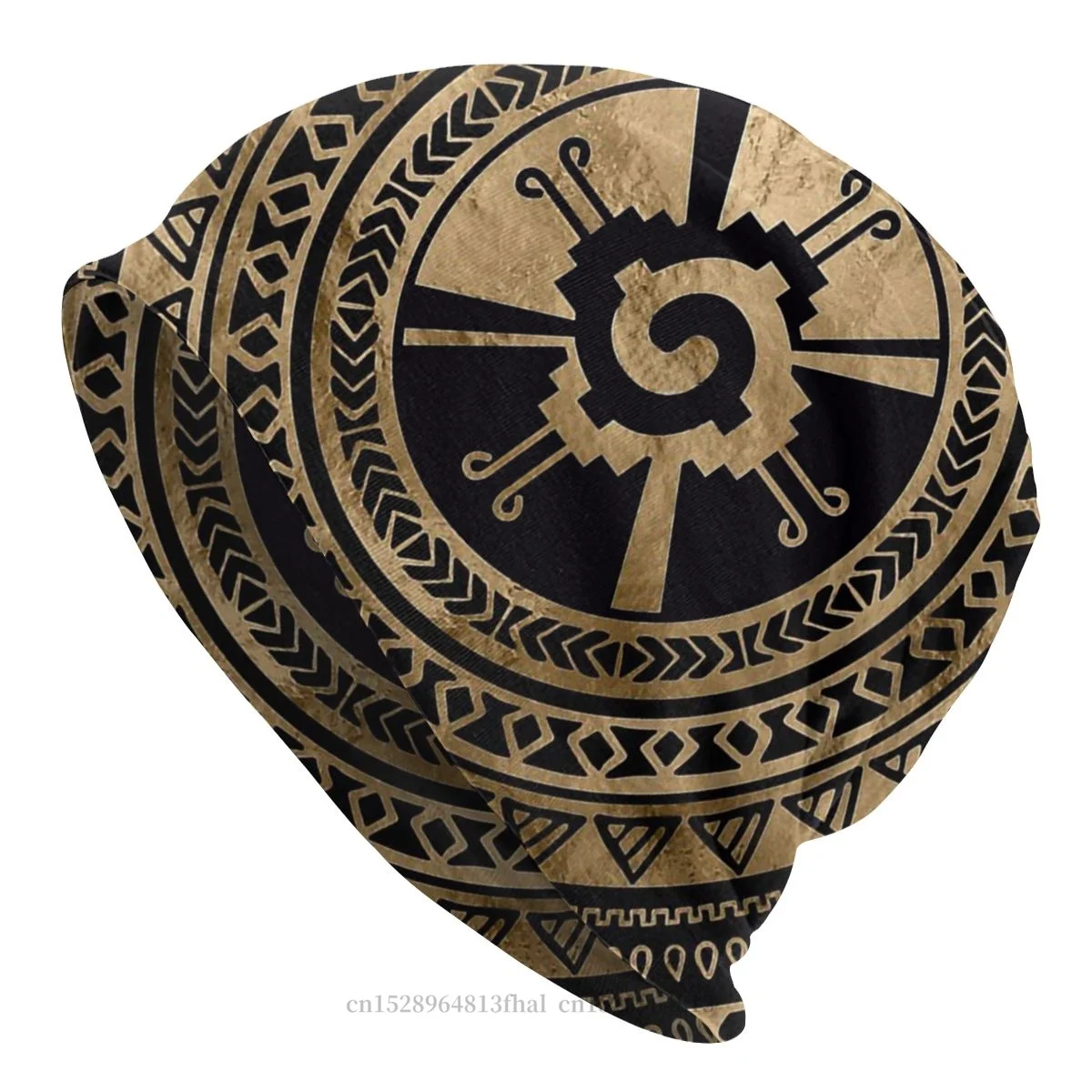 

Hunab Ku Symbol Black Gold Bonnet Homme Fashion Skullies Beanies Hat Mayan Aztec Calendar For Men Women Novelty Fabric Hats