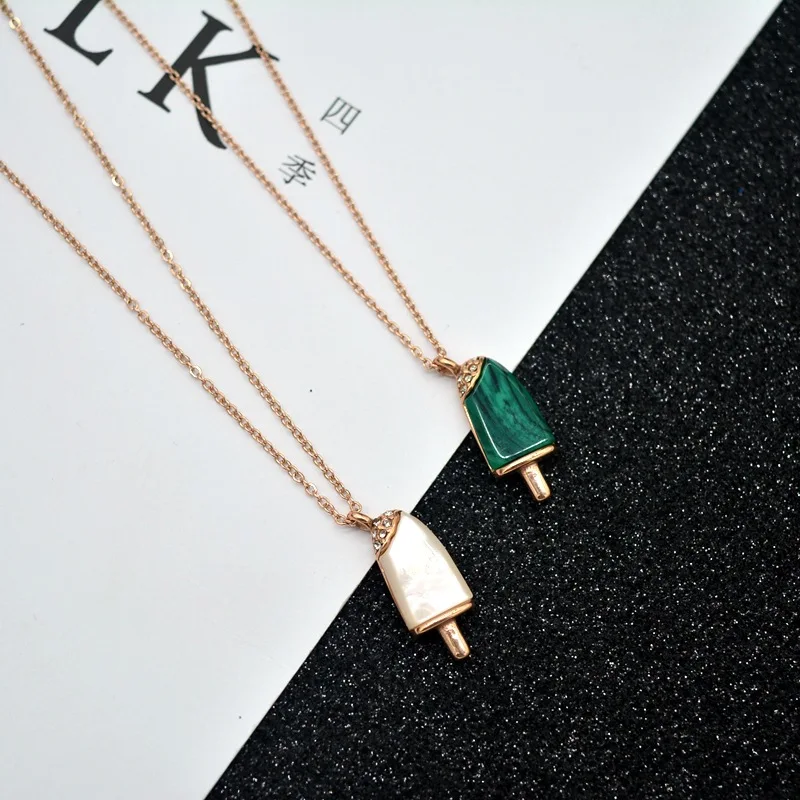 

VENTFILLE Sterling Silver Shiny Small Green Ice Cream Pendant For Women Simple Creative Clavicle Chain Fashion Jewelry 2021