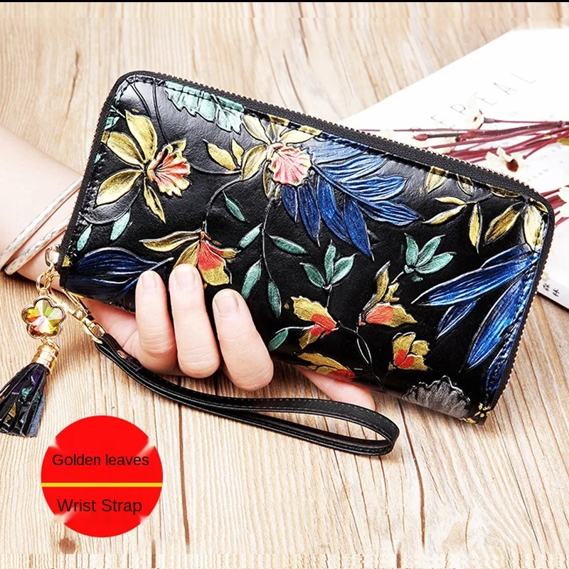 

New Style Pure Leather Women's Wallet Long Style Wit Zipper Leather Leather Multi-Function Wallet Clutch Large Capacity