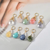 custom origional handmade natural gemstone crystal cut surface drop ring pendant diy earrings necklace bracelet material 2pcs
