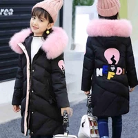 cute winter fur hooded kids girl parkas raincoat teen warm long windbreaker children thicken cartoon outerwear 4 10 12 years