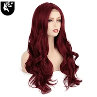 synthetic lace wavy wigs wine red color cosplay womens wig 24 inches long girls natural hair wig daily use yourbeauti
