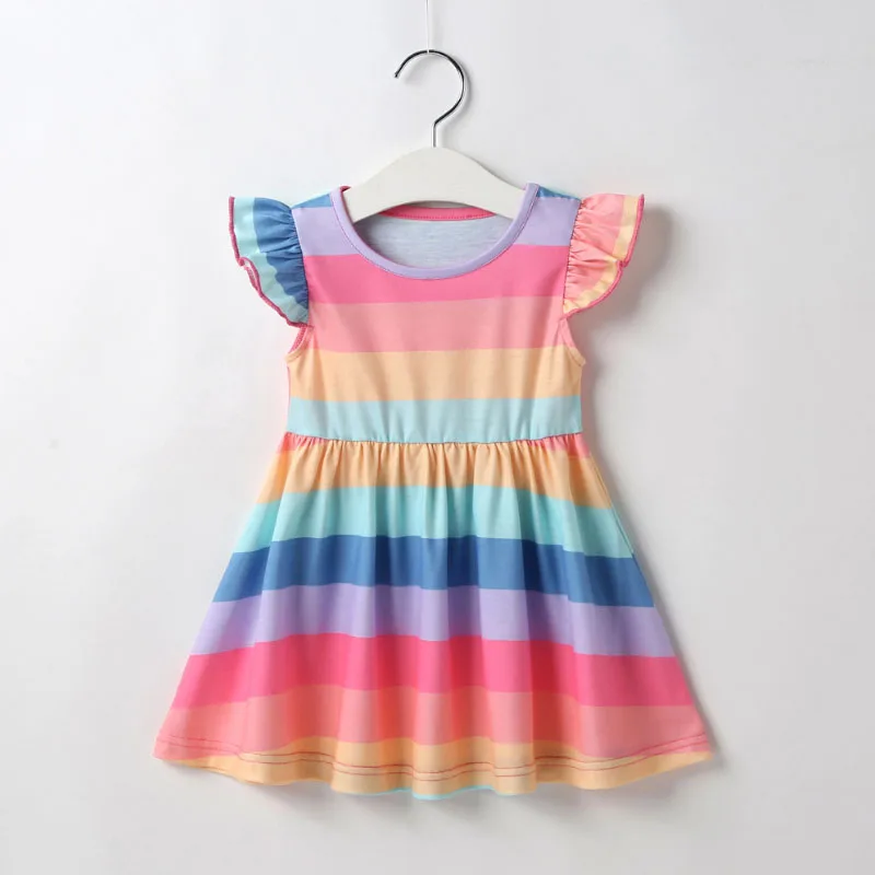 

0-3years old girl clothes summer dress baby birthday party stripe rainbow stitching princess dresses high quality child clothing