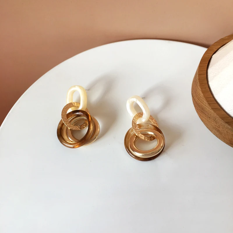 

Kshmir New 2021 Fashionable Retro Resin Round Earrings Simple Women Circle Geometric Earrings Earrings
