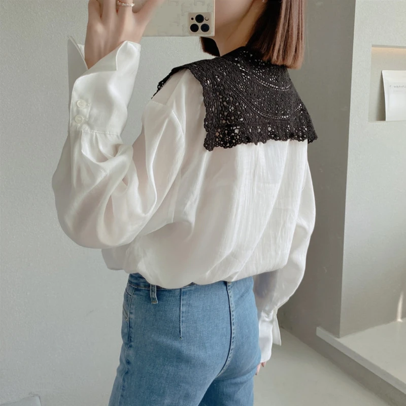 

Fashion Women False Collar Flower Pattern Lace Brim Faux Collar Tie Choker Girls Summer Exquisite Decoration M6CD