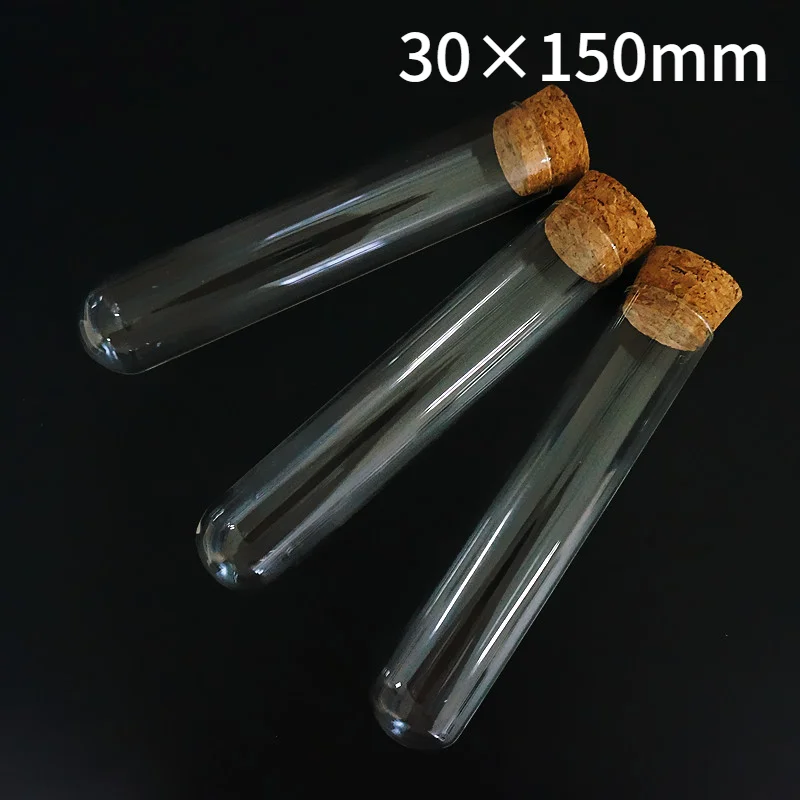 

6pcs/lot 30x150mm Transparent Glass Round Bottom 90ml Test Tubes with Cork Stopper for School/Laboratory Glassware