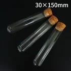 6 шт.лот 30x150 мм прозрачное стекло с круглым дном 90 мл пробирки с пробковой пробкой для школылабораторной посуды