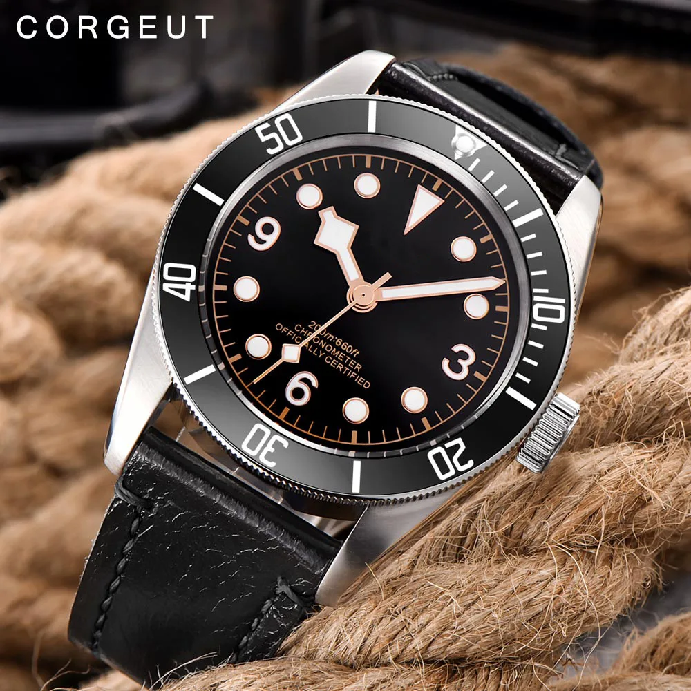 Часы мужские механические водонепроницаемые с кожаным ремешком 41 мм | Наручные