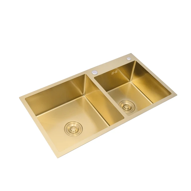 Single Bowl Brush Kitchen Sink Gold Drain Undermount Above Counter Manual Sink Single Bar 304