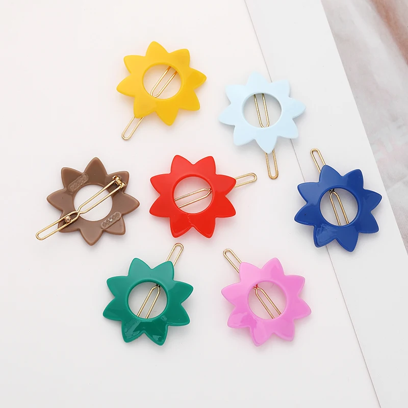 

Wholesale price fancy candy color ins hot sale daisy flower gold hair frog clips hairgrips decorations accessories for kids girl