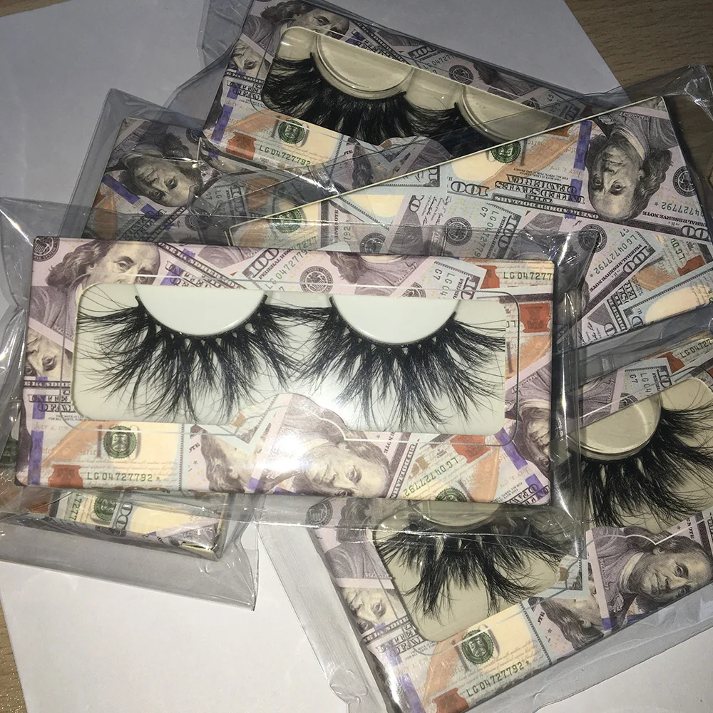 

BossGirl Lashes 25mm Wholesale 5D Mink Eyelashes Bulk Fluffy Wispy Handmade Mink Fur with Blue Money Case Free Fast Shipping