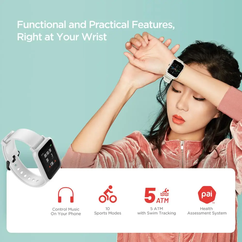 Умные часы Amazfit Bip S 5ATM водонепроницаемые умные со встроенным GPS-ГЛОНАСС для