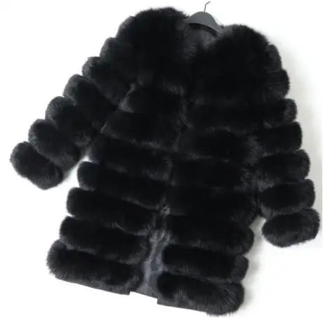 long coat 1 Женская мода осенний зимний стиль настоящая лисица пальто жилет тонкий круглый вырез зимний женский натуральный мех куртка пальто жилет - Цвет: long coat 1