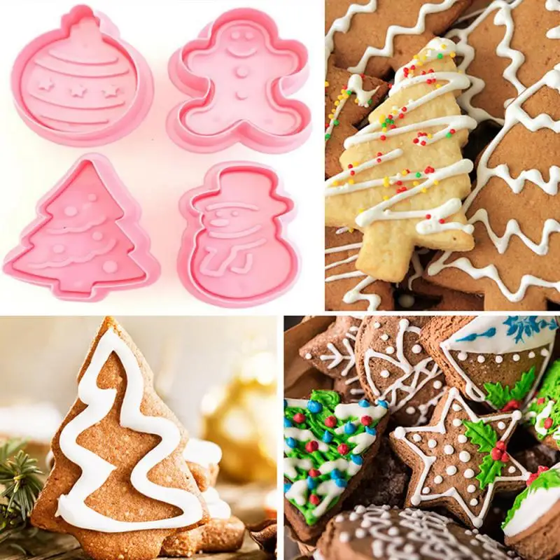 4 шт. формочки для печенья 3D формы рождественских тортов Имбирные сахарные