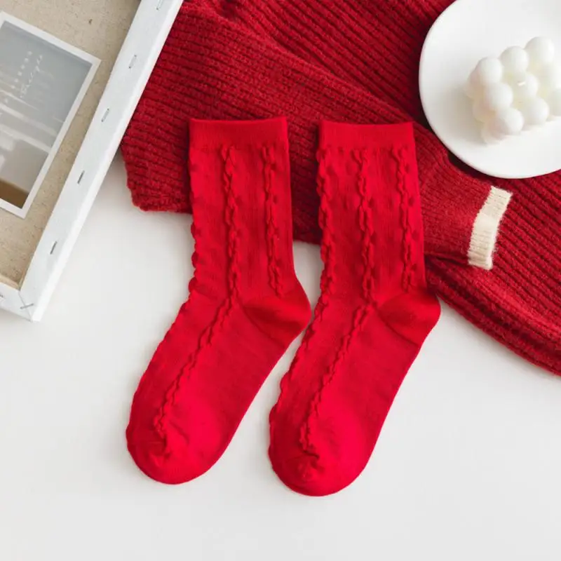 Носки женские в стиле Харадзюку полосатые красные длинные ретро Осень-зима 2020 |