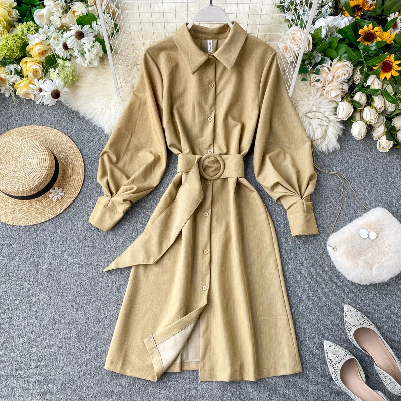 SINGRAIN женское винтажное вельветовое платье рубашка с длинными пышными рукавами