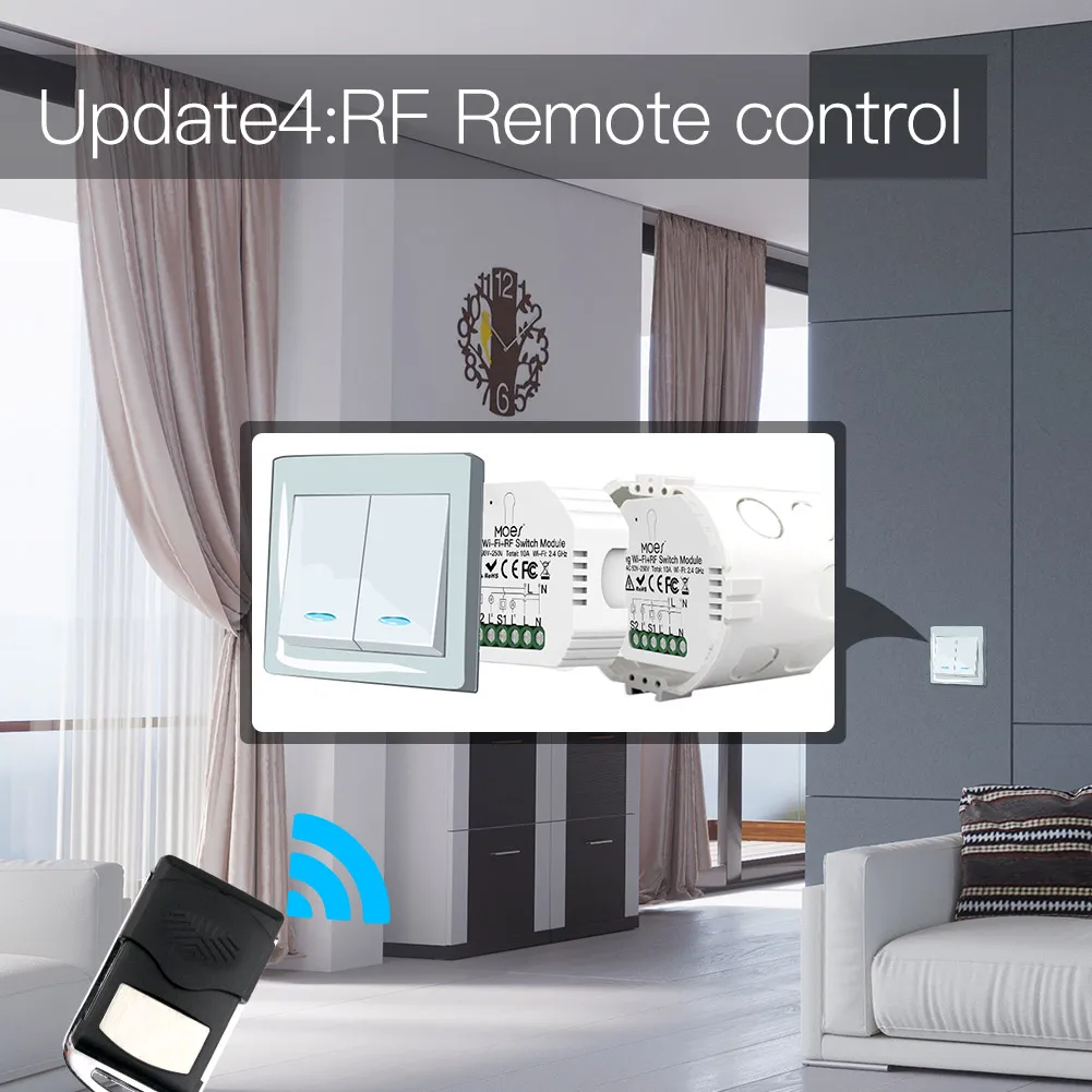 Moes 2 Gang DIY Smart WiFi RF433 модуль переключения Life/Tuya APP RF пульт дистанционного управления