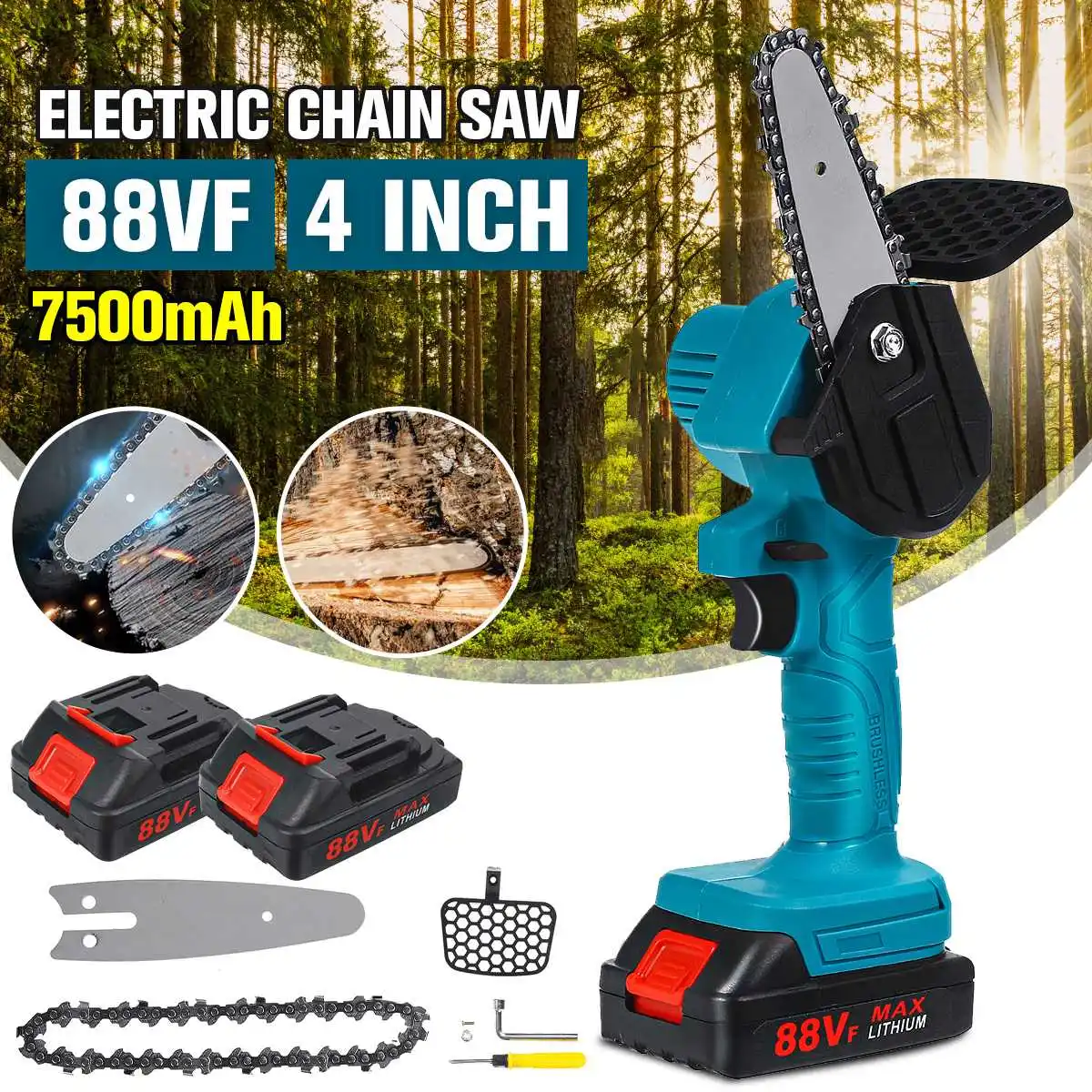 

88VF 4 Inch Mini Electric Saw Chainsaw Garden Tree Logging Saw Woodworking Tools Wood Cutters For Makita Battery