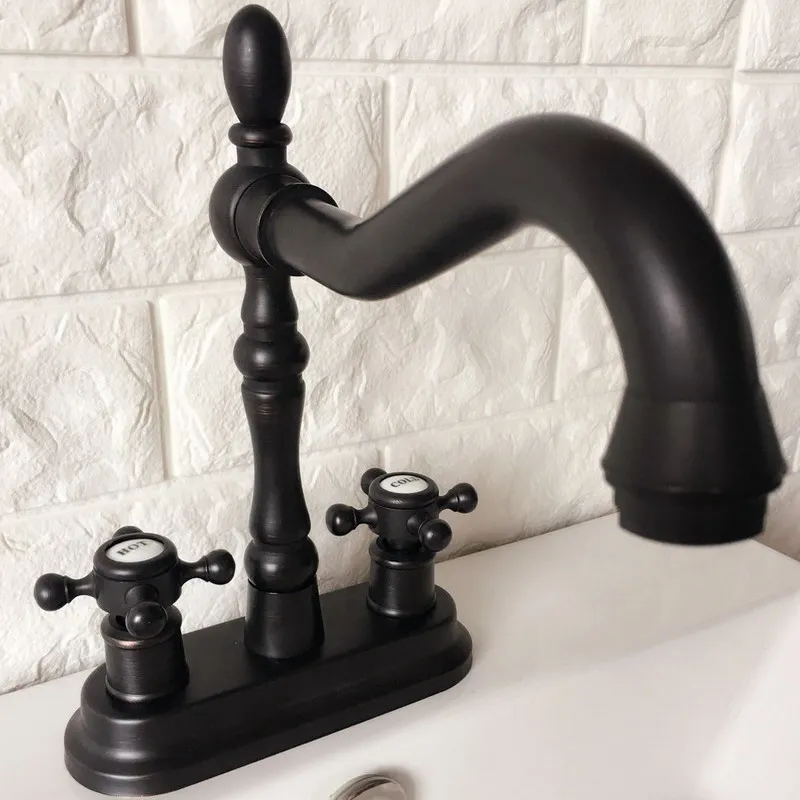 Black Oil Rubbed Bronze 4&quot Centerset Bathroom Sink Faucet Swivel Basin Mixer Tap Dual Cross Handles mhg079 | Обустройство дома