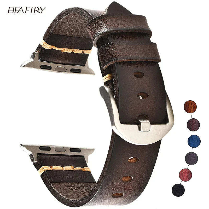 BEAFIRY for Apple Watch Band 40mm 44mm 41mm 45mm 38mm 42mm Leather Strap for iwatch 6 5 4 3 2 1 for Women Brown Black smartwatch