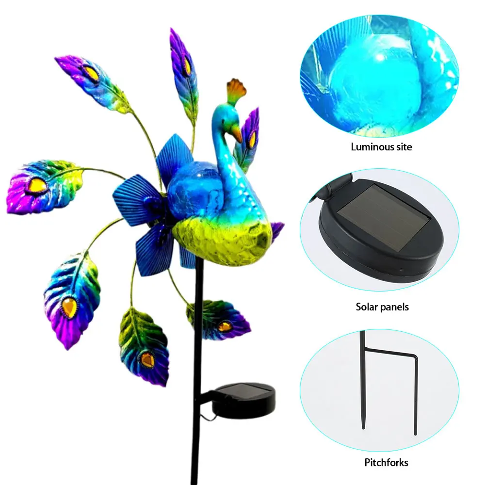 spesifikasi LED Lampu Kincir Angin Surya Pemintal Angin Bentuk Merak Lanskap Taman Dekorasi Kreatif Lampu Malam Ornamen