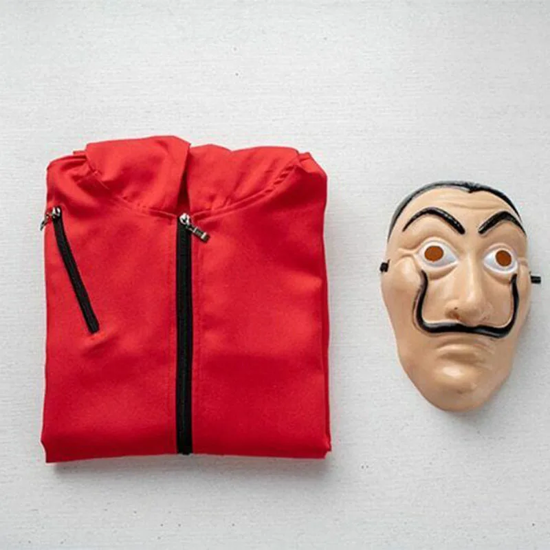 

Salvador Dali Cosplay Costume Money Heist The House of Paper La Casa De Papel Cosplay Halloween Party Jumpsuit + Face Mask