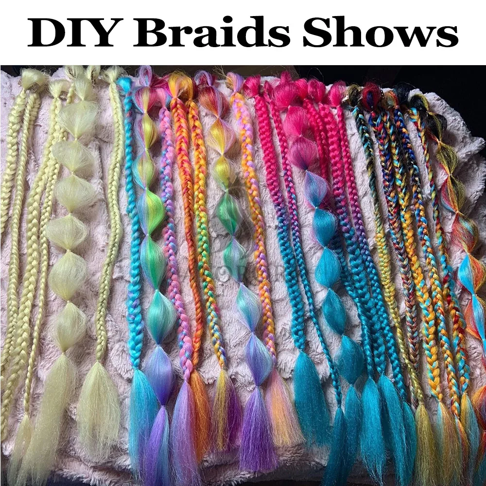 Braiding Hair Extensions 24 Inch Synthetic Kanekalon Afro Pink Green Blue Ombre Crochet Jumbo for Kids Braids Alororo |