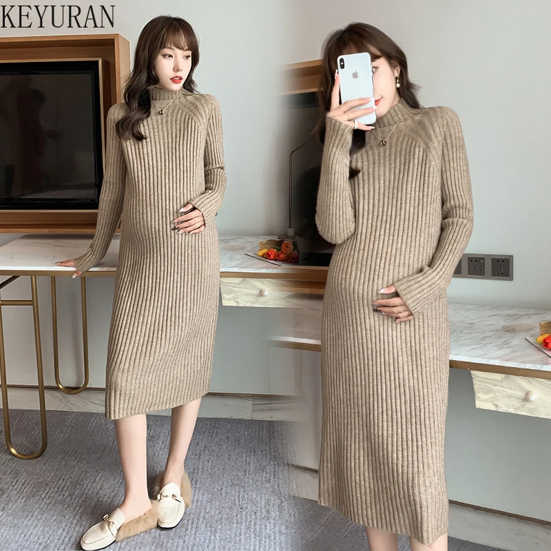 

Pregnancy Sweater Winter Maternity Knitted Turtleneck Sweater Dress Elasticity Elegant Jumpers Fall Pregnancy Woman