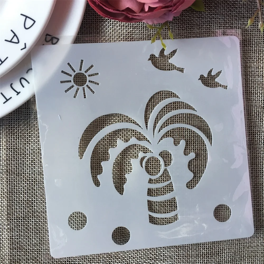 

13cm Sun Birds Coconut Tree DIY Layering Stencils Wall Painting Scrapbook Coloring Embossing Album Decorative Card Template