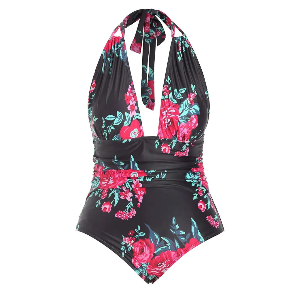 

Women'S Sexy Plus Size Padded Swimsuit Bikini Floral Print Backless Swimsuit Bikini High Waist Beach Bikini Z1219