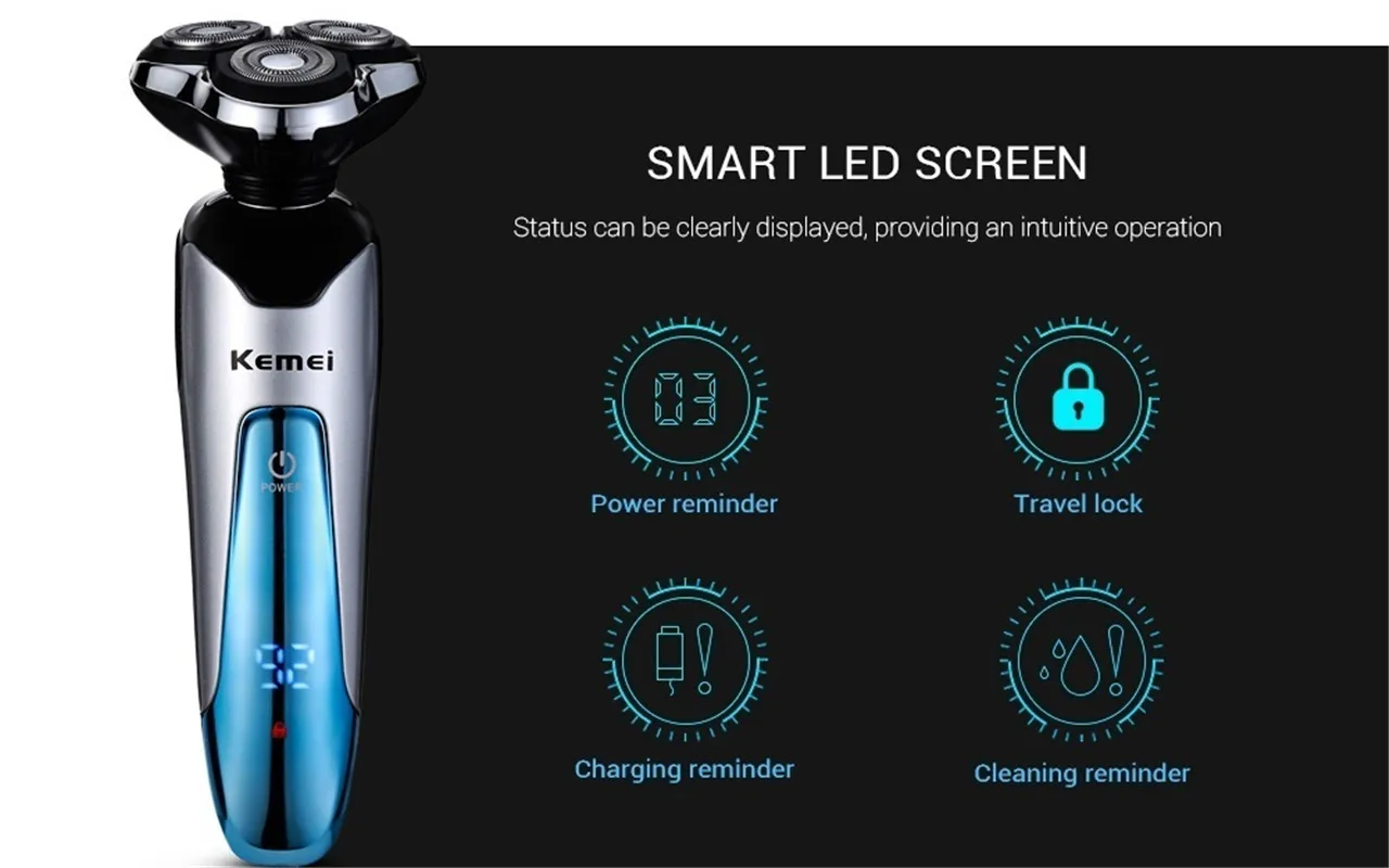 Kemei 4 в 1 моющаяся ЖК электробритва 3D Плавающая 3 лезвия электрические бритвы