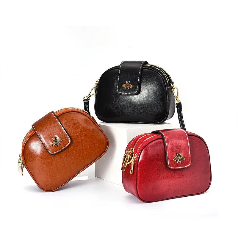 Jinbaolai New Style 2020 Women's Cow Leather Bag Fashion Broadband Messenger Bag Women's One-Shoulder Retro Women's Leather Bags